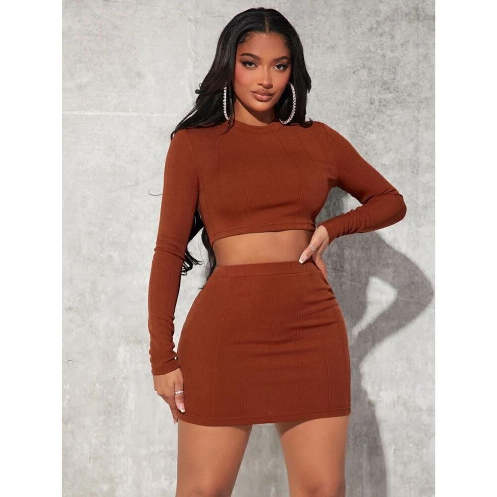 NWT Womens Shein Sxy Ribbed Cropped Solid Tee Top in Rust - Sz 1X